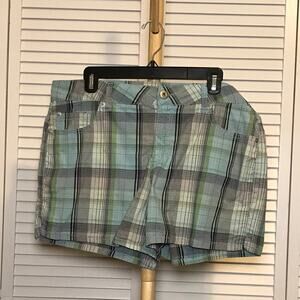 Faded Glory Blue Plaid Med-Rise Women Shorts 16